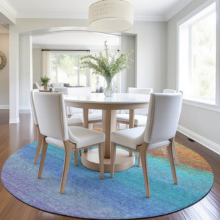 Piper Looms Chantille Ombre ACN2012 Aqua Machine Washable Area Rug Round Lifestyle Image Feature
