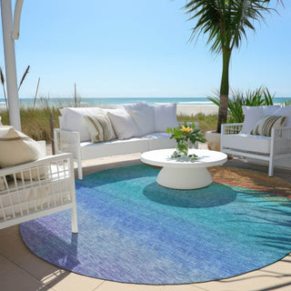 Piper Looms Chantille Ombre ACN2012 Aqua Machine Washable Area Rug Round Outdoor Lifestyle Image Feature