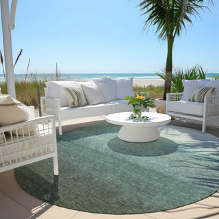 Piper Looms Chantille Ombre ACN2012 Seafoam Machine Washable Area Rug Round Outdoor Lifestyle Image Feature