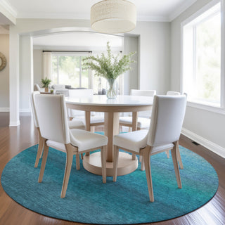 Piper Looms Chantille Ombre ACN2012 Teal Machine Washable Area Rug Round Lifestyle Image Feature