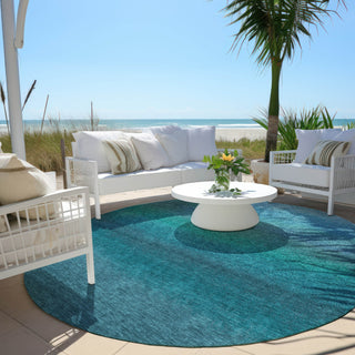 Piper Looms Chantille Ombre ACN2012 Teal Machine Washable Area Rug Round Outdoor Lifestyle Image Feature