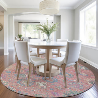 Piper Looms Chantille Global ACN2013 Coral Machine Washable Area Rug Round Lifestyle Image Feature