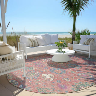 Piper Looms Chantille Global ACN2013 Coral Machine Washable Area Rug Round Outdoor Lifestyle Image Feature