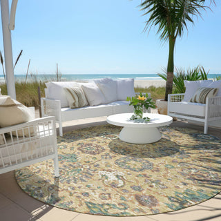 Piper Looms Chantille Global ACN2013 Gold Machine Washable Area Rug Round Outdoor Lifestyle Image Feature