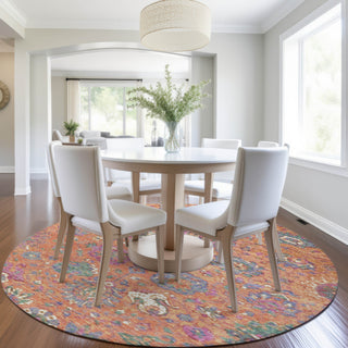 Piper Looms Chantille Global ACN2013 Orange Machine Washable Area Rug Round Lifestyle Image Feature