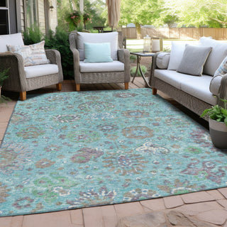 Piper Looms Chantille Global ACN2013 Teal Machine Washable Area Rug Outdoor Lifestyle Image Feature