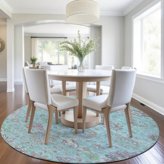 Piper Looms Chantille Global ACN2013 Teal Machine Washable Area Rug Round Lifestyle Image Feature