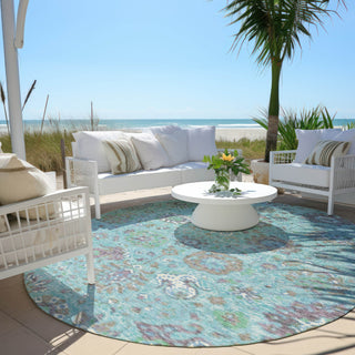 Piper Looms Chantille Global ACN2013 Teal Machine Washable Area Rug Round Outdoor Lifestyle Image Feature