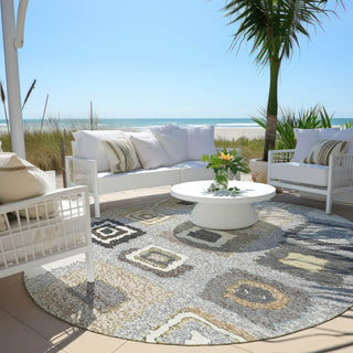 Piper Looms Chantille Geometric ACN2014 Gray Machine Washable Area Rug Round Outdoor Lifestyle Image Feature