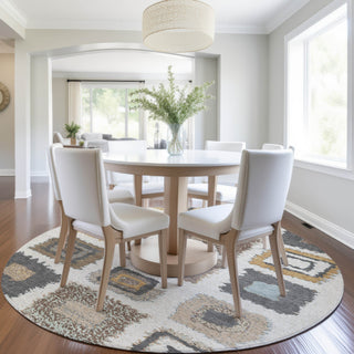 Piper Looms Chantille Geometric ACN2014 Ivory Machine Washable Area Rug Round Lifestyle Image Feature