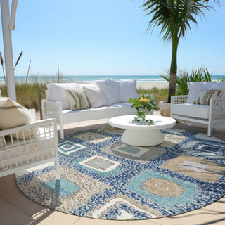 Piper Looms Chantille Geometric ACN2014 Navy Machine Washable Area Rug Round Outdoor Lifestyle Image Feature