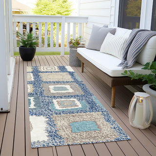 Piper Looms Chantille Geometric ACN2014 Navy Machine Washable Area Rug Runner Outdoor Lifestyle Image Feature