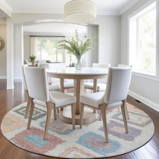 Piper Looms Chantille Geometric ACN2014 Peach Machine Washable Area Rug Round Lifestyle Image Feature