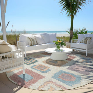 Piper Looms Chantille Geometric ACN2014 Peach Machine Washable Area Rug Round Outdoor Lifestyle Image Feature