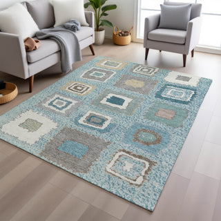 Piper Looms Chantille Geometric ACN2014 Teal Machine Washable Area Rug Lifestyle Image Feature