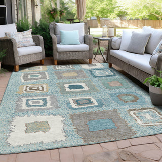 Piper Looms Chantille Geometric ACN2014 Teal Machine Washable Area Rug Outdoor Lifestyle Image Feature