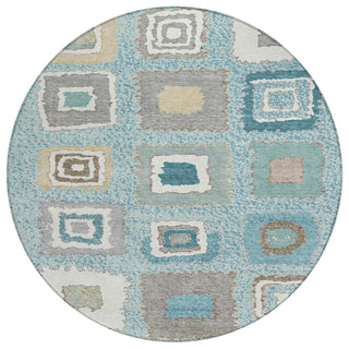 Piper Looms Chantille Geometric ACN2014 Teal Machine Washable Area Rug Round Main Image