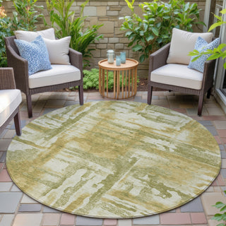 Piper Looms Chantille Abstract ACN2015 Aloe Machine Washable Area Rug Round Outdoor Lifestyle Image Feature