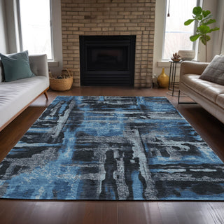 Piper Looms Chantille Abstract ACN2015 Black Machine Washable Area Rug Lifestyle Image Feature