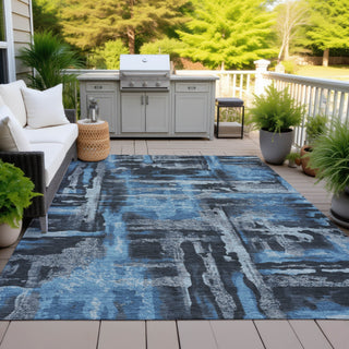 Piper Looms Chantille Abstract ACN2015 Black Machine Washable Area Rug Outdoor Lifestyle Image Feature