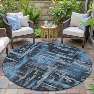 Piper Looms Chantille Abstract ACN2015 Black Machine Washable Area Rug Round Outdoor Lifestyle Image Feature