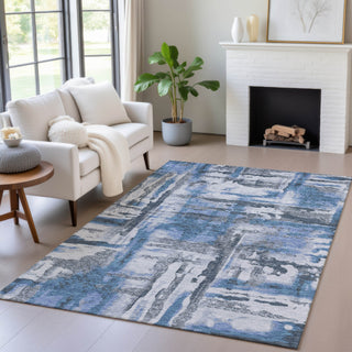Piper Looms Chantille Abstract ACN2015 Blue Machine Washable Area Rug Lifestyle Image Feature