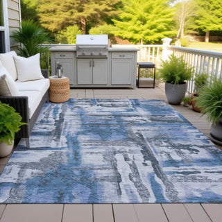 Piper Looms Chantille Abstract ACN2015 Blue Machine Washable Area Rug Outdoor Lifestyle Image Feature