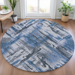 Piper Looms Chantille Abstract ACN2015 Blue Machine Washable Area Rug Round Lifestyle Image Feature