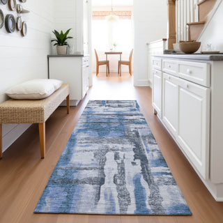 Piper Looms Chantille Abstract ACN2015 Blue Machine Washable Area Rug Runner Lifestyle Image Feature