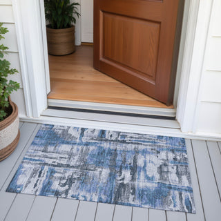 Piper Looms Chantille Abstract ACN2015 Blue Machine Washable Area Rug Scatter Outdoor Lifestyle Image Feature
