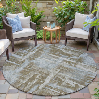 Piper Looms Chantille Abstract ACN2015 Brown Machine Washable Area Rug Round Outdoor Lifestyle Image Feature