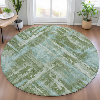 Piper Looms Chantille Abstract ACN2015 Cactus Machine Washable Area Rug Round Lifestyle Image Feature