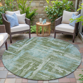 Piper Looms Chantille Abstract ACN2015 Cactus Machine Washable Area Rug Round Outdoor Lifestyle Image Feature