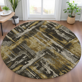 Piper Looms Chantille Abstract ACN2015 Coffee Machine Washable Area Rug Round Lifestyle Image Feature