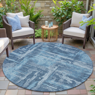 Piper Looms Chantille Abstract ACN2015 Denim Machine Washable Area Rug Round Outdoor Lifestyle Image Feature