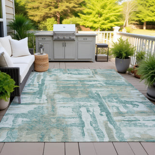 Piper Looms Chantille Abstract ACN2015 Teal Machine Washable Area Rug Outdoor Lifestyle Image Feature