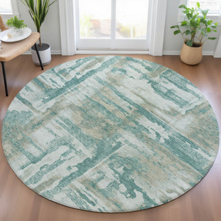 Piper Looms Chantille Abstract ACN2015 Teal Machine Washable Area Rug Round Lifestyle Image Feature
