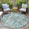 Piper Looms Chantille Abstract ACN2015 Teal Machine Washable Area Rug Round Outdoor Lifestyle Image Feature