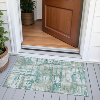 Piper Looms Chantille Abstract ACN2015 Teal Machine Washable Area Rug Scatter Outdoor Lifestyle Image Feature