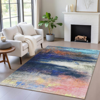 Piper Looms Chantille Abstract ACN2016 Blue Machine Washable Area Rug Lifestyle Image Feature