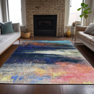 Piper Looms Chantille Abstract ACN2016 Blue Machine Washable Area Rug Lifestyle Image Feature