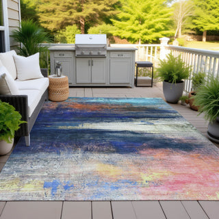 Piper Looms Chantille Abstract ACN2016 Blue Machine Washable Area Rug Outdoor Lifestyle Image Feature