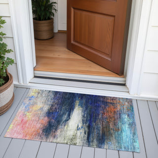Piper Looms Chantille Abstract ACN2016 Blue Machine Washable Area Rug Scatter Outdoor Lifestyle Image Feature