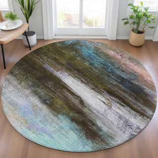 Piper Looms Chantille Abstract ACN2016 Brown Machine Washable Area Rug Round Lifestyle Image Feature