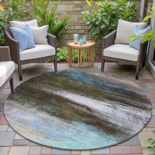 Piper Looms Chantille Abstract ACN2016 Brown Machine Washable Area Rug Round Outdoor Lifestyle Image Feature