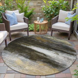 Piper Looms Chantille Abstract ACN2016 Chocolate Machine Washable Area Rug Round Outdoor Lifestyle Image Feature
