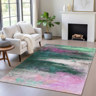 Piper Looms Chantille Abstract ACN2016 Green Machine Washable Area Rug Lifestyle Image Feature