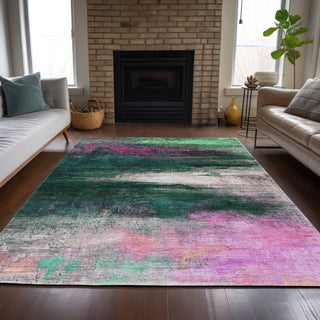 Piper Looms Chantille Abstract ACN2016 Green Machine Washable Area Rug Lifestyle Image Feature