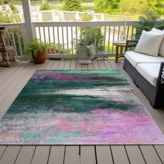 Piper Looms Chantille Abstract ACN2016 Green Machine Washable Area Rug Outdoor Lifestyle Image Feature