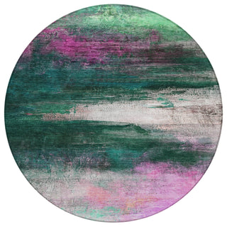 Piper Looms Chantille Abstract ACN2016 Green Machine Washable Area Rug Round Main Image